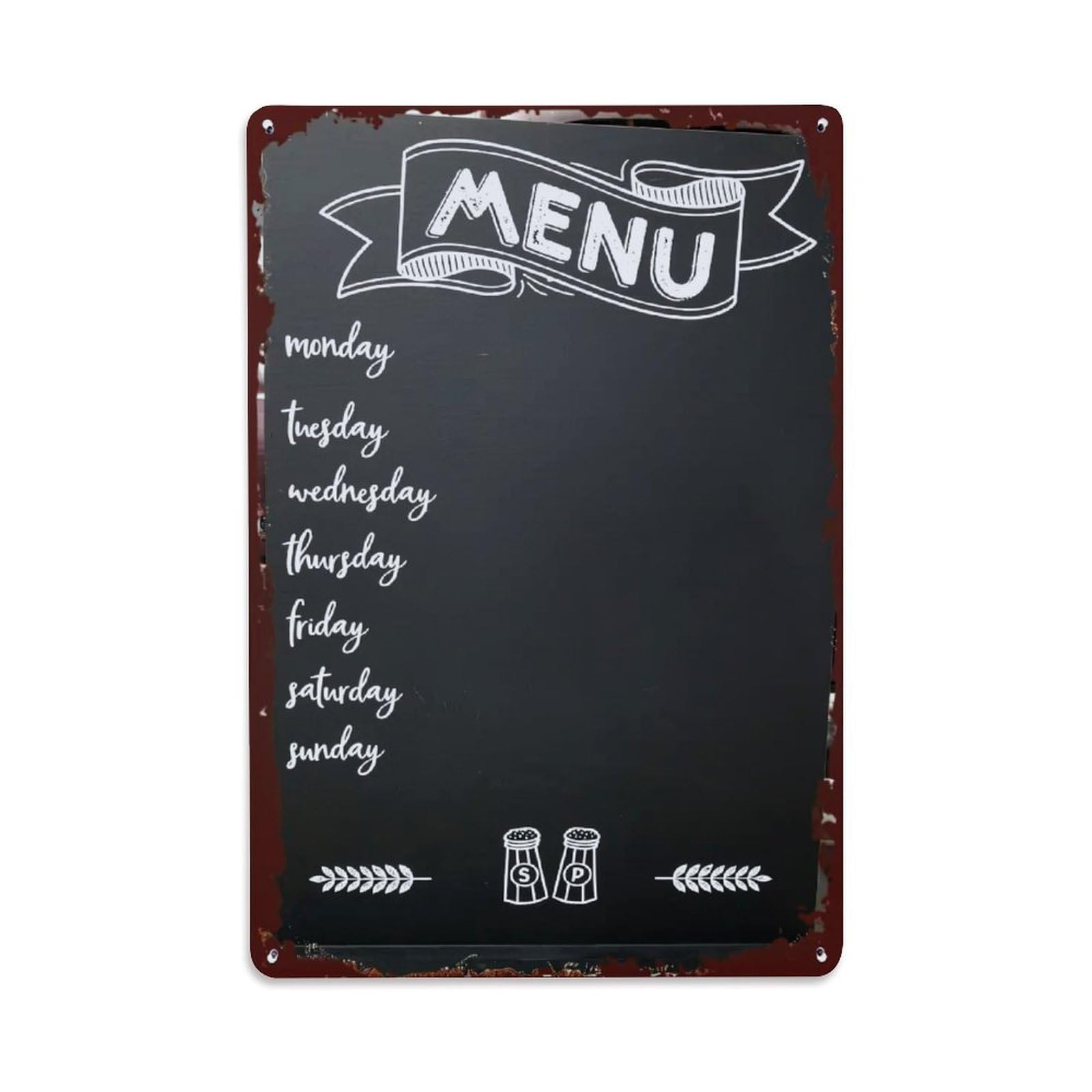 Jdfenggu Vintage Chalkboard Menu Design With Days And Salt Pepper Shakers Retro Metal Tin Sign, Decor Art Poster For Bar, Home, Man Cave, Kitchen, Laundry Room Gift 8X12inch
