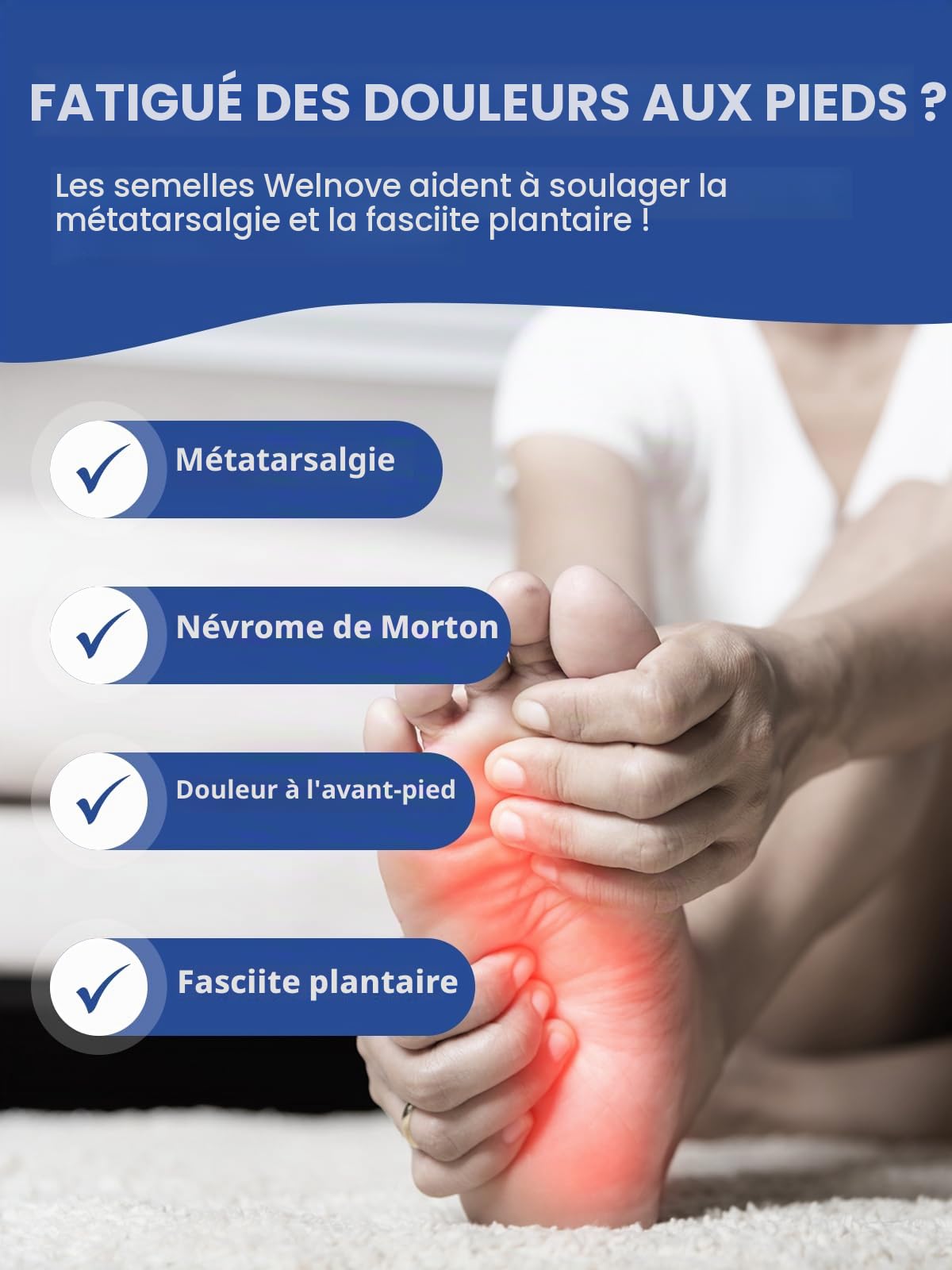 Welnove Semelles Orthopédiques à Coussinet Métatarsien,Semelle Métatarsalgie pour le Névrome de Morton,avec Soutien de Voûte Plantaire contre la Fasciite Plantaire Homme&Femme-Homme 41-44|Femme 43-46