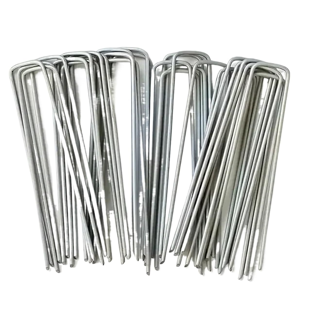 Punti Metallici for Giardinaggio, picchetti da Giardino a Forma di U, for, for Tende Resistenti, Fissaggio for Erbacce per Giardini(Silver-4cmx10cm)