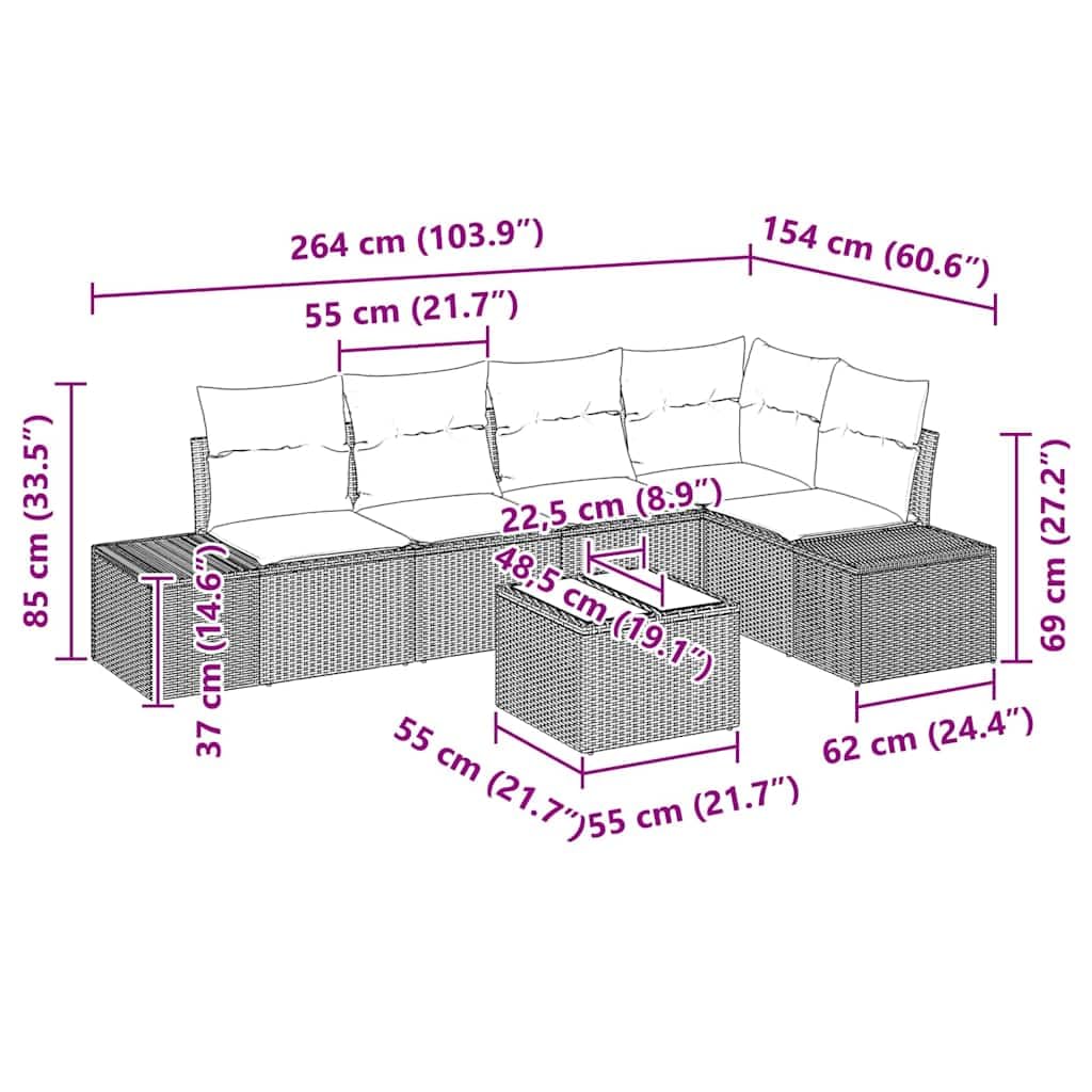 Polirattan modułowy zestaw sof 264 x 154 x 85 cm Czarny