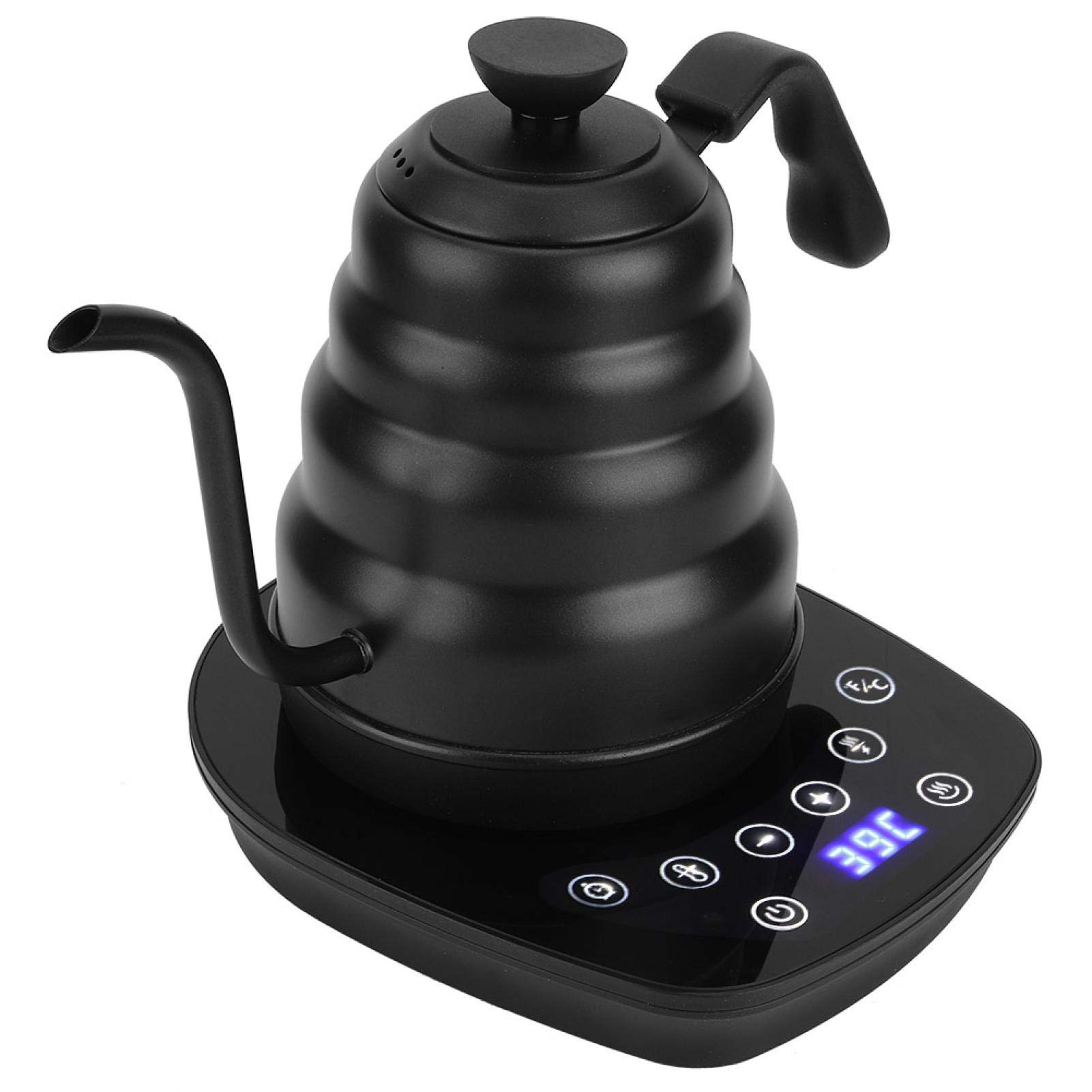 Hervidor de agua eléctrico de cuello de cisne, hervidor de café y té de acero inoxidable de 1.2 L hervido con un clic de 1000 W pantalla digital LED control de temperatura variable cronómetro de p