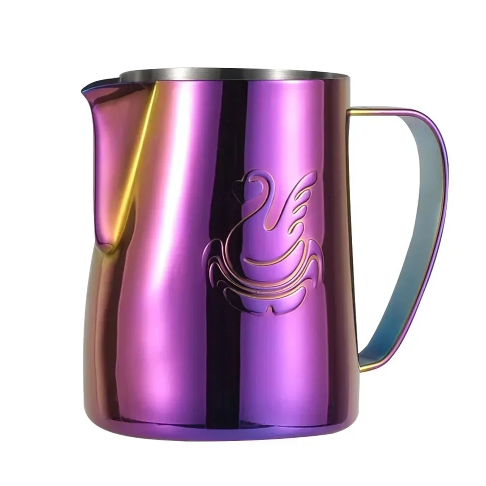 Jarra espumadora de leche con patrón cisne, acero inoxidable, 400ml | Opción 600ml, pico puntiagudo, jarra para latte art(600ml,Colorful Pink)