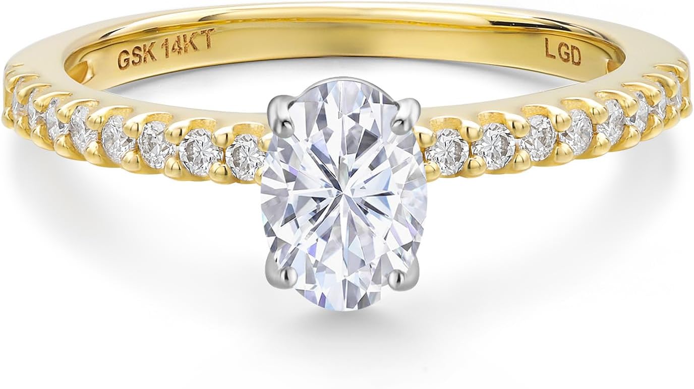 Gem Stone King 14K 2 Tone Gold White Moissanite and Lab Grown Diamond Engagement Ring For Women | 1.06 Cttw | Oval 7X5MM | Gemstone Birthstone - Image 3