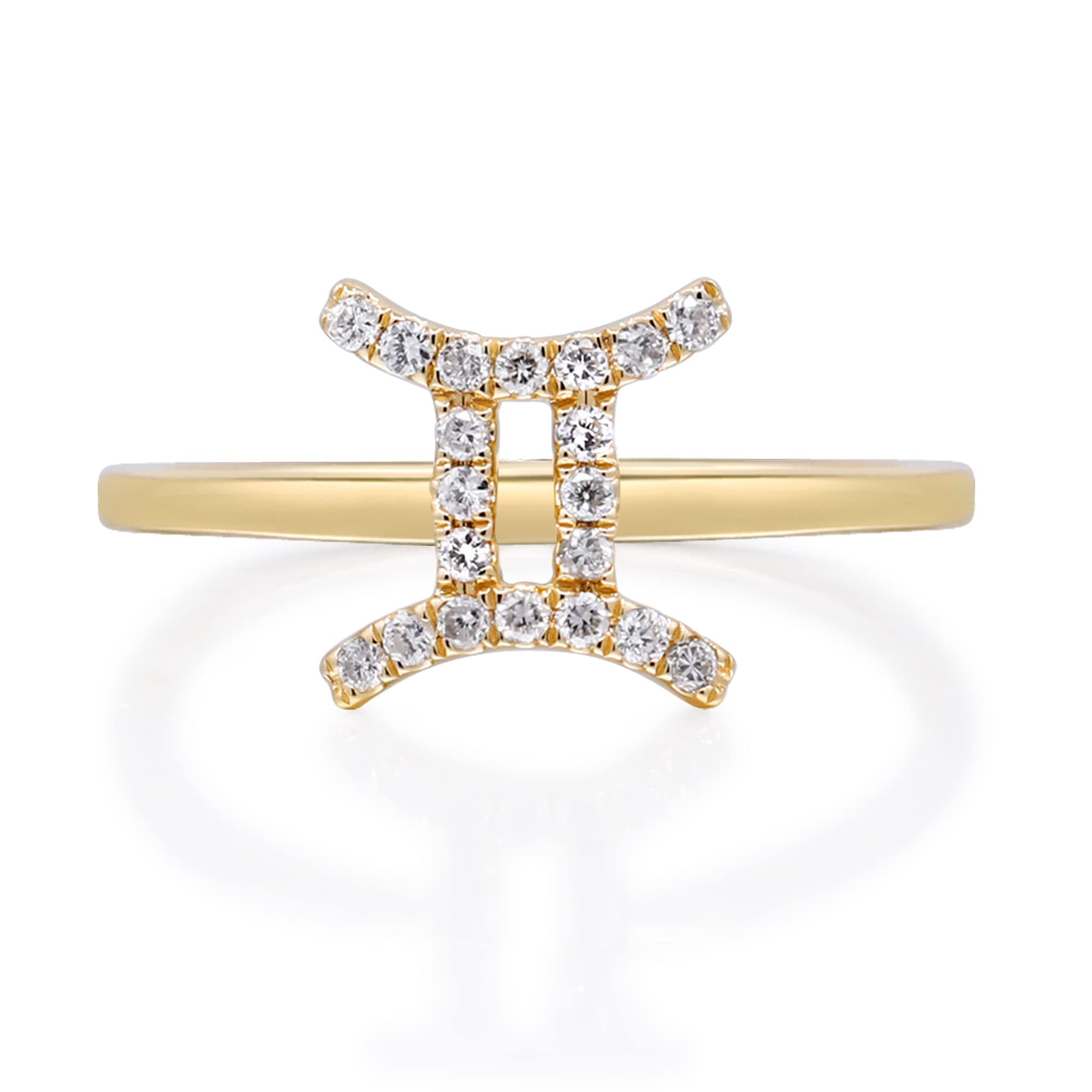Gin & Grace Gemini Sun Sign Zodiac 10K Yellow Gold Natural Diamond (I1) Ring for Women & Girls Astro