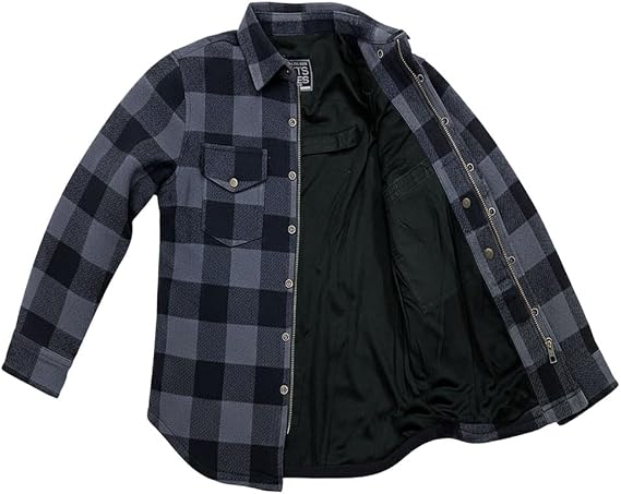 Jackets 4 Bikes PERFORMER Armored Motorcycle Flannel Shirt for Men CE Armor, Hidden Utility Pockets Ventilated Flannel Gray S