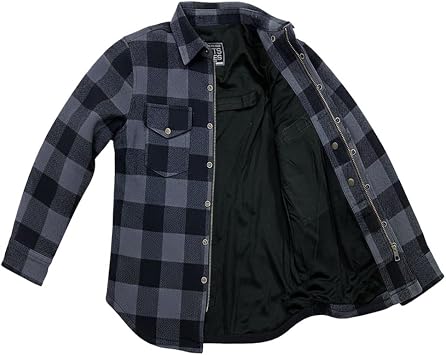 Jackets 4 Bikes PERFORMER Armored Motorcycle Flannel Shirt for Men CE Armor, Hidden Utility Pockets Ventilated Flannel Gray S