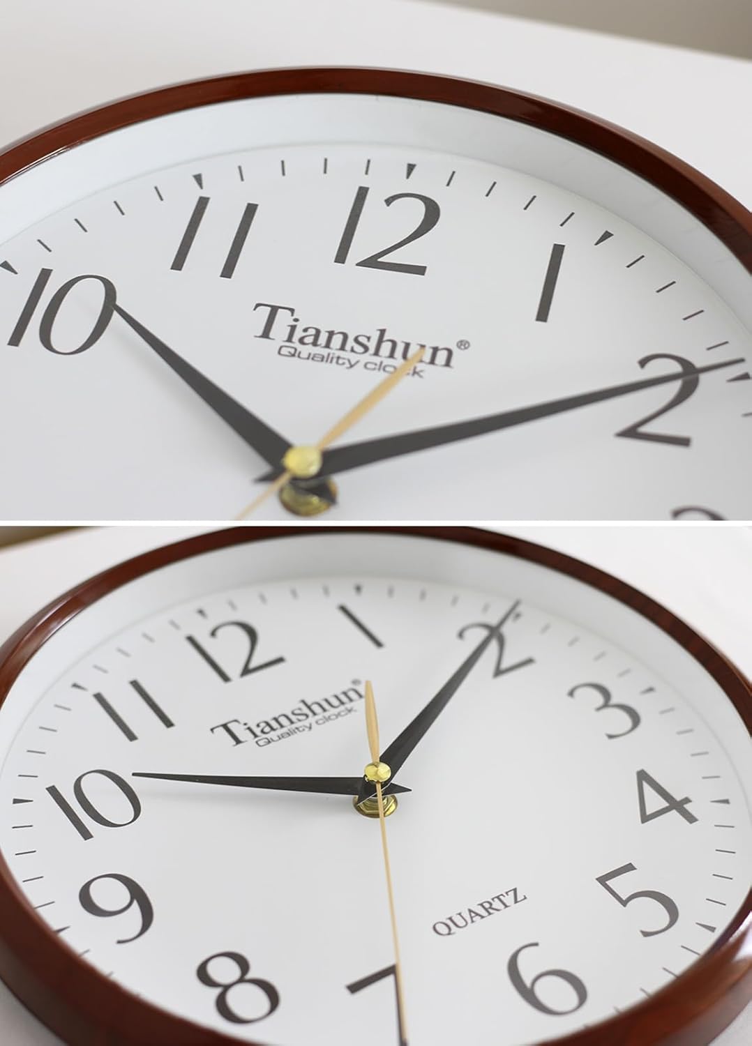 Wall Clock Silent Non-Ticking Battery Operated Small 10 Inch Modern Easy to Read for Living Room Bedroom Kitchen Office Decor (Redwood Grain)