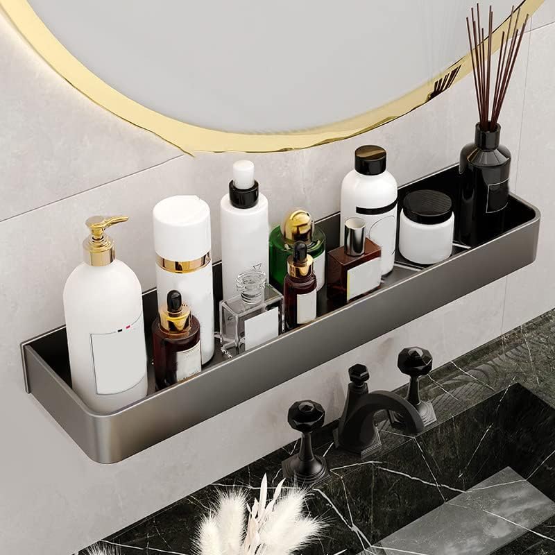 Miniatura 5 de VINGVO Estante de almacenamiento de baño, estantes flotantes de drenaje gris hueco estante de pared de baño estante flotante para el hogar,