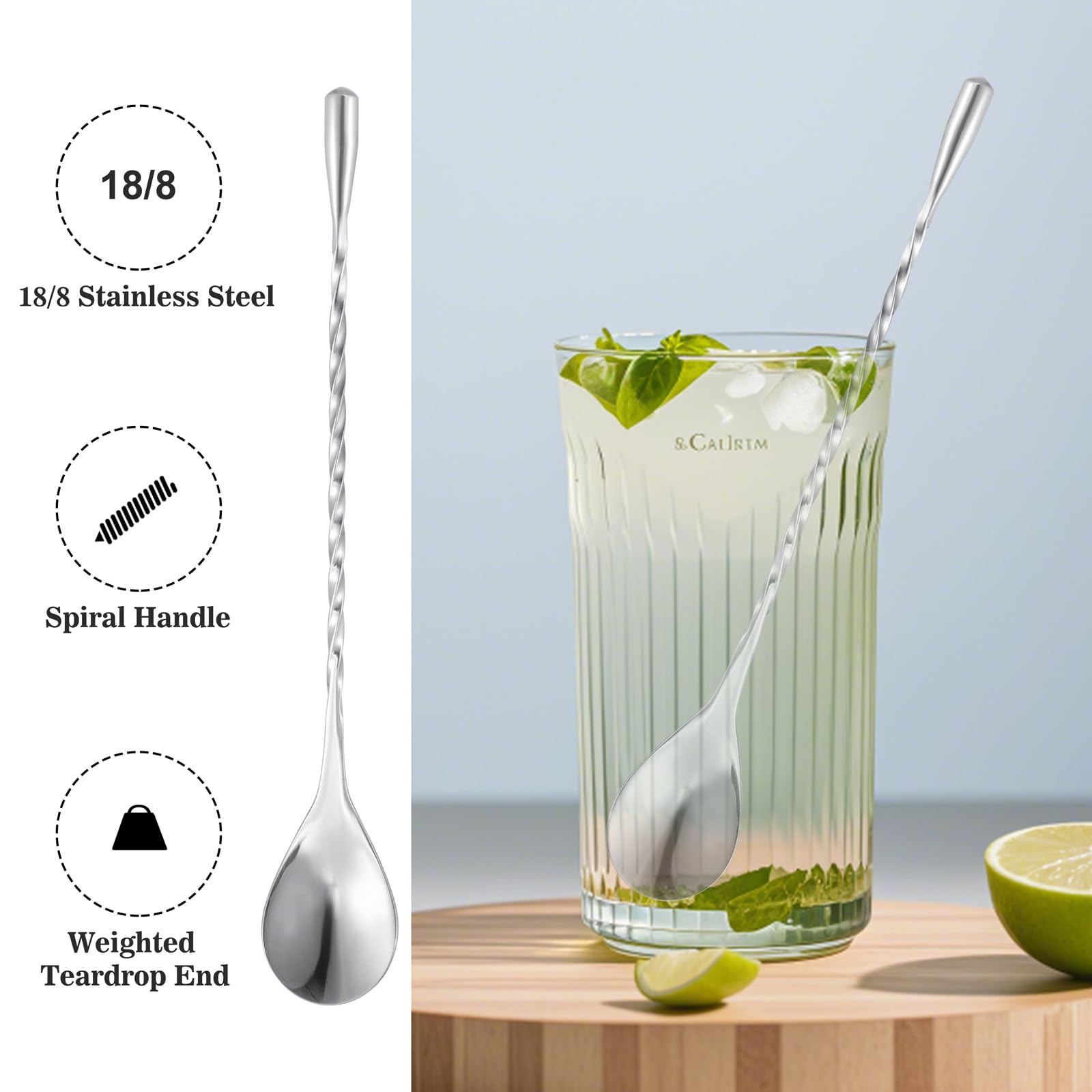 BARsics Shaker per cocktail da bar in acciaio inox da 680,4 g, misurino da 28,3 g/56,7 g e cucchiaio da 20,3 cm