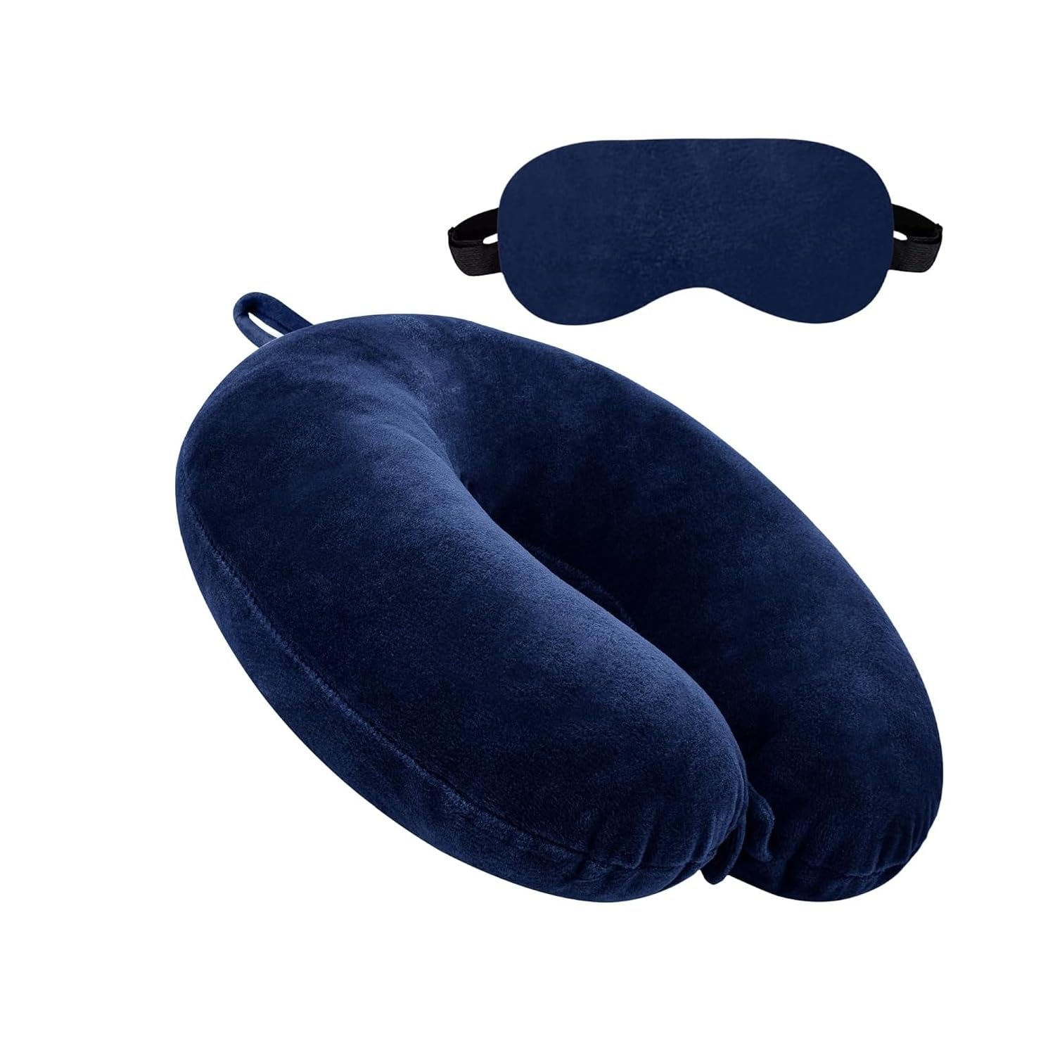 Neck Pillow Eye Mask Combo Airplane Travel Pillow with Comfortable Velvet Sleeping Eyemask Head Rest Pillow (Navy Blue)-image-35