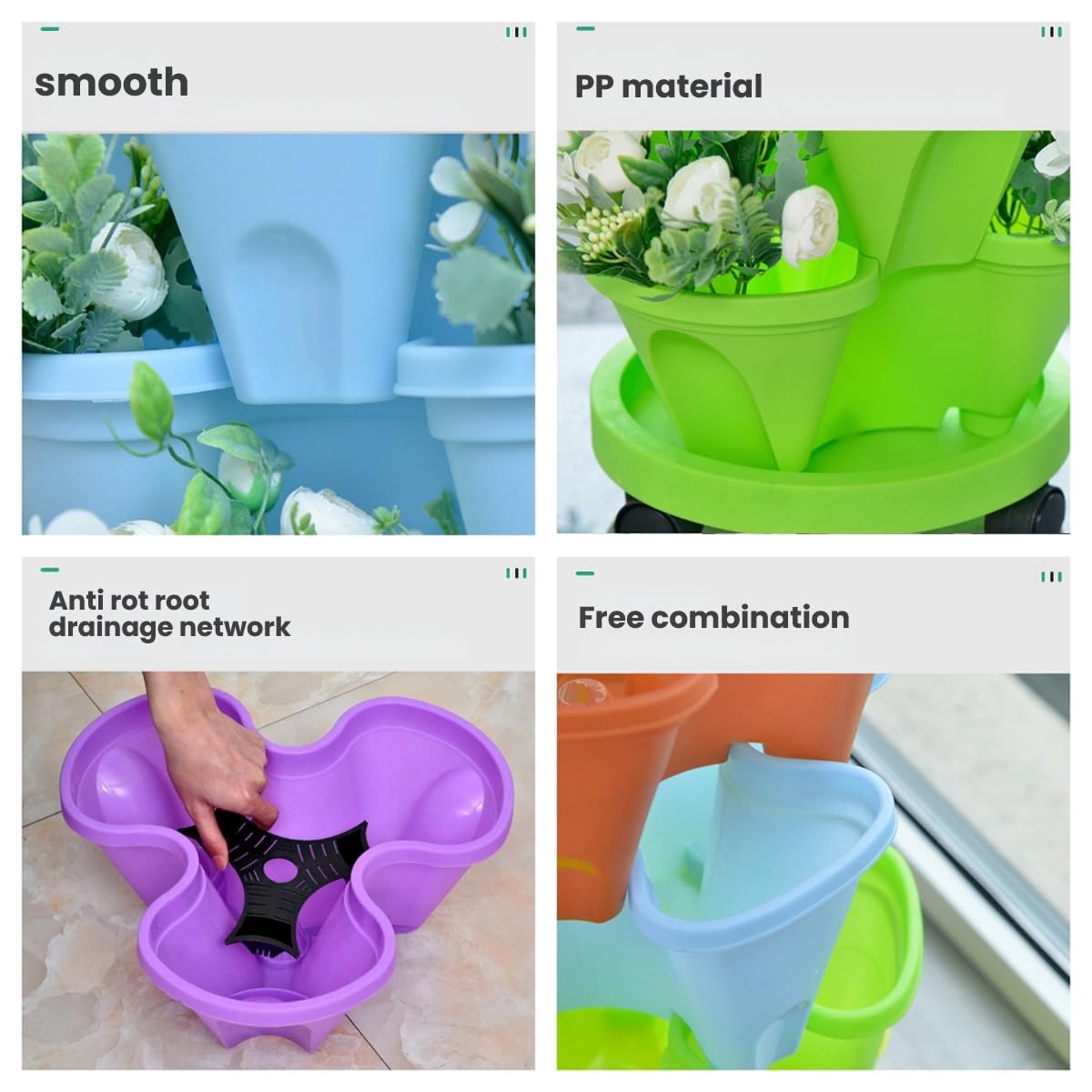 Vaso Fiori Impilabili, Vaso per Fragole Verticale, Fioriera per Fragole da Esterno, Set di Fioriere Verticali Utilizzate per Fragole, Erbe Aromatiche e Fiori,A