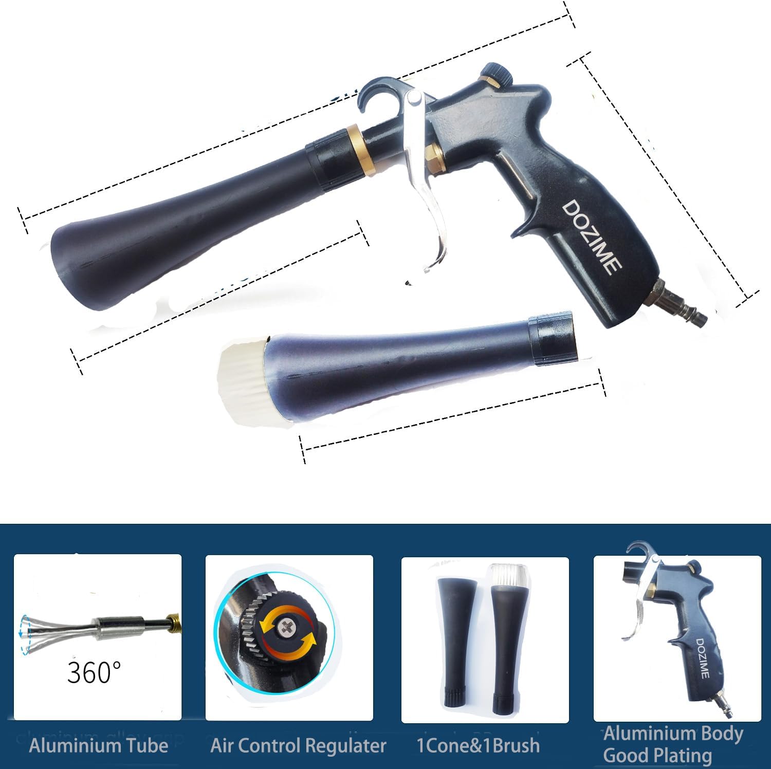 Air Blow Gun &vacunm Gun with Brass Adjustable Air Flow Nozzle,Cleaning Gun Quickly Blasts Dirt and Dust from Surface Works with Air Compressor(Powerful Aluminium Rotate Tube)