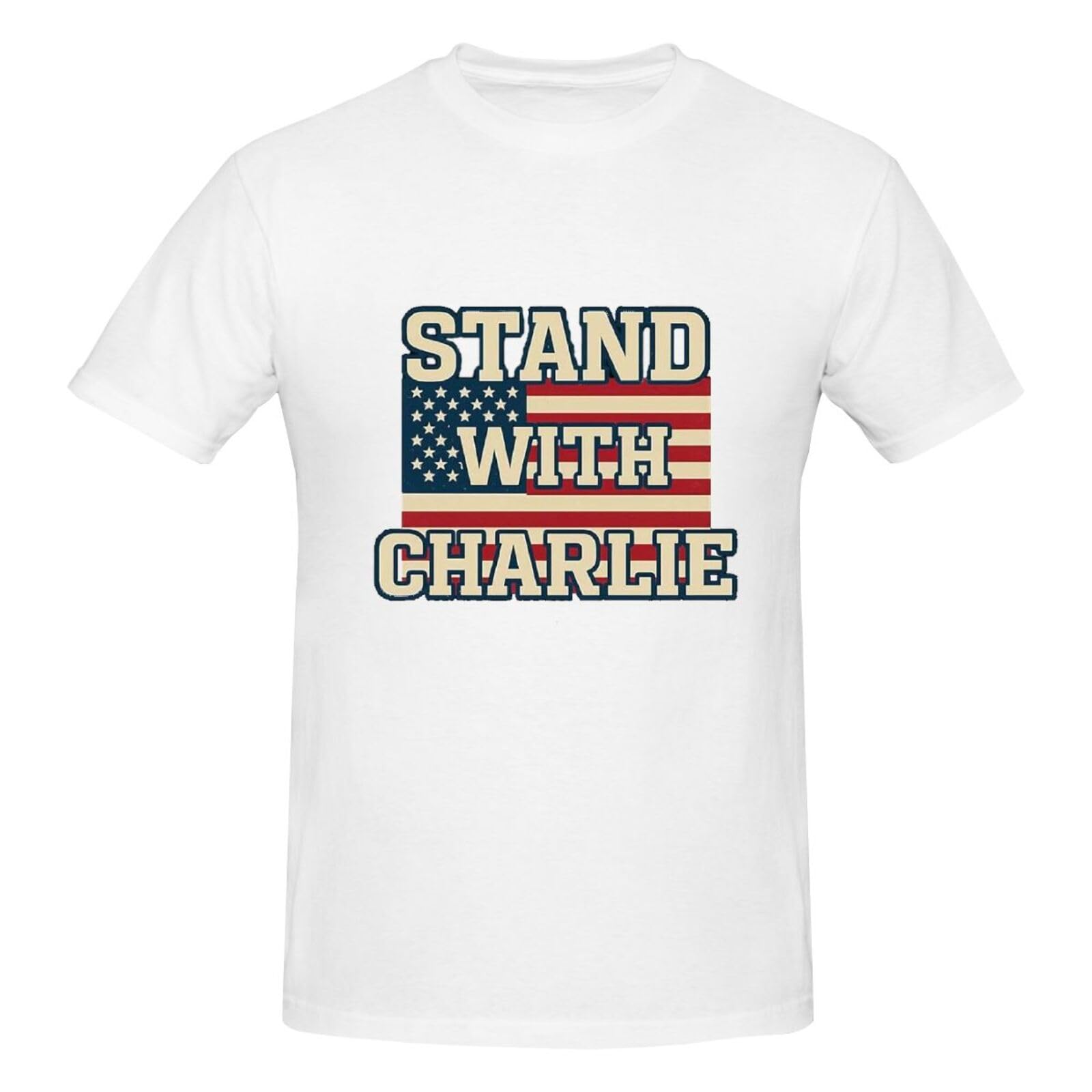 Hacxz Unisex White I Stand With Charlie Kirk Crew Neck Short Sleeve T-Shirt For Men Cotton T-Shirts