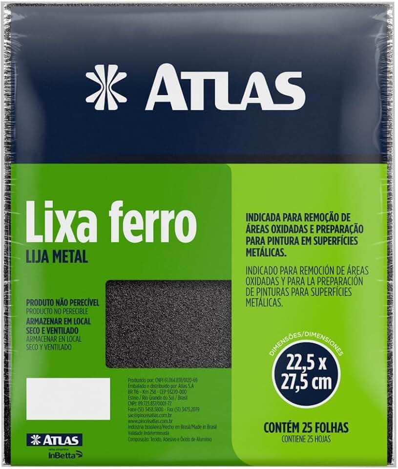 Atlas - Lixa para Ferro com Grão 220 e Verso em Tecido, Tamanho 22,5 x 27,5 cm