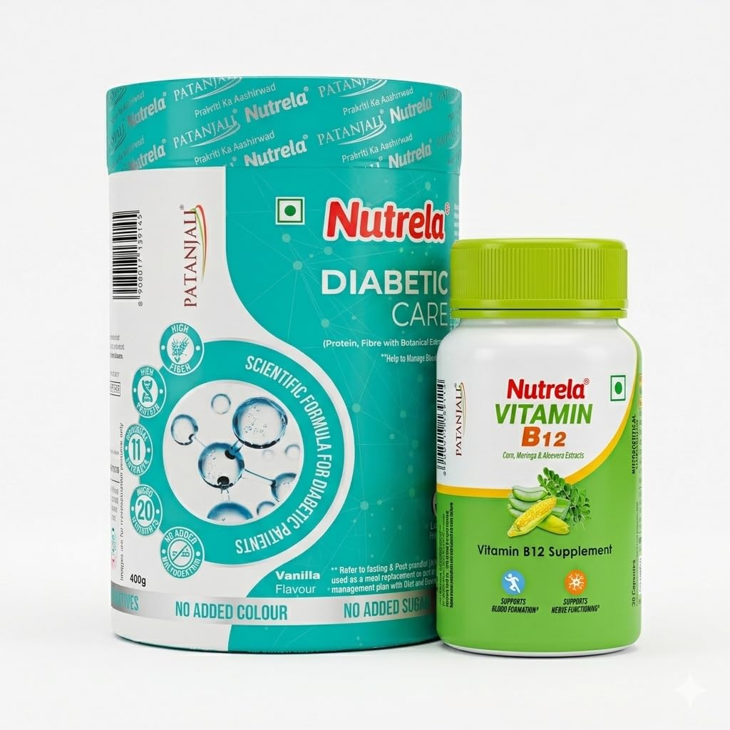 Nutrela Diabetic Care (Vanilla Flavour, 400g) and Vitamin B12 (30 Capsules) Combo Pack-image-10