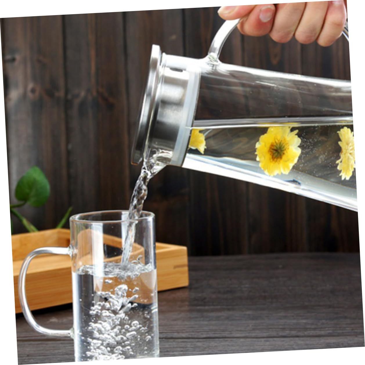SOLUSTRE 1pezzi Bottiglia Acqua Grande Capacità per Uso Domestico Cucina Tè Trasparente Vetro Borosilicato Sicuro Sano Resistente Deformazioni Rotture