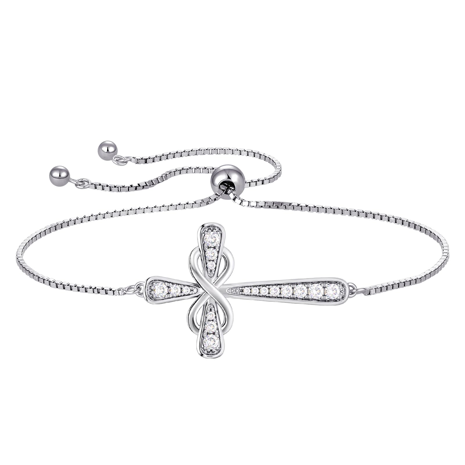 YL Cross Bracelet 925 Sterling Silver Infinity Sideways Link Bracelet Birthstone Jewelry for Women
