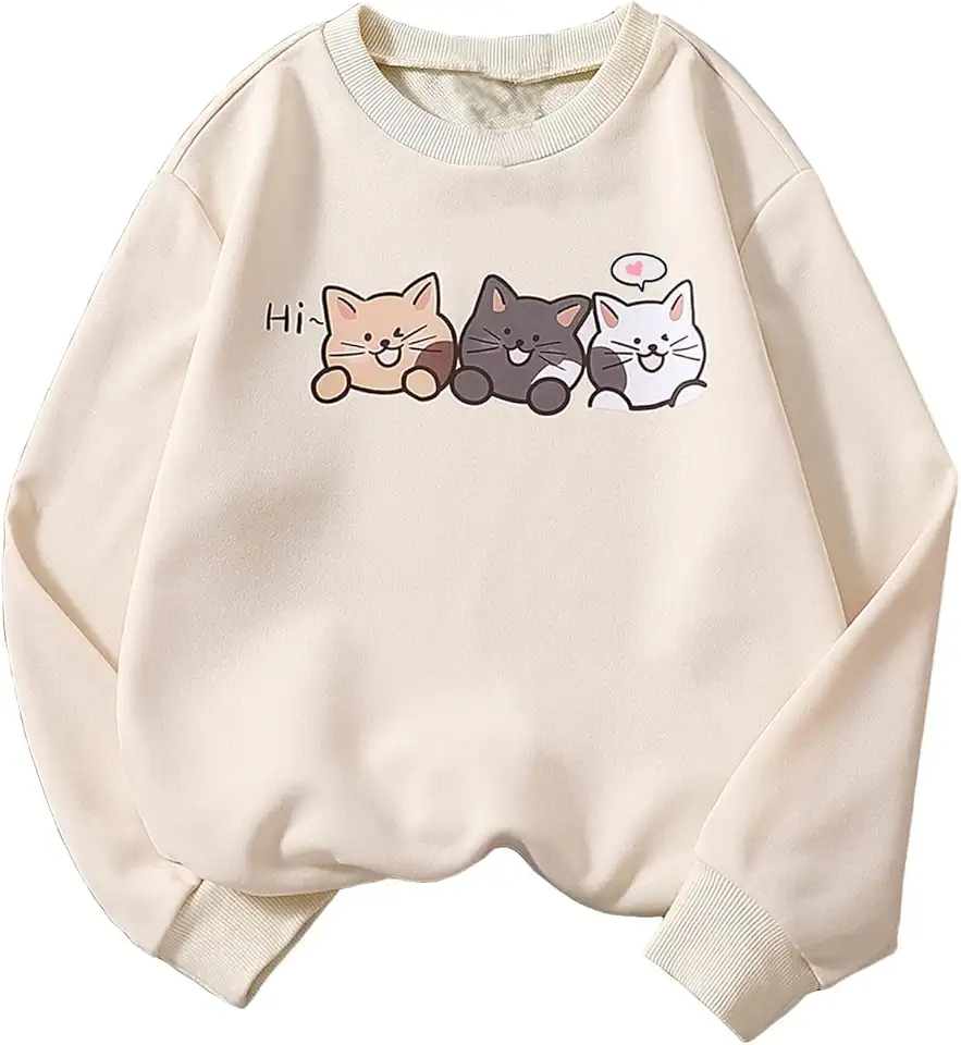 SOLY HUX Girl's Cute Graphic Sweatshirt Cartoon Cat Print Long Sleeve Crewneck Pullover Tops