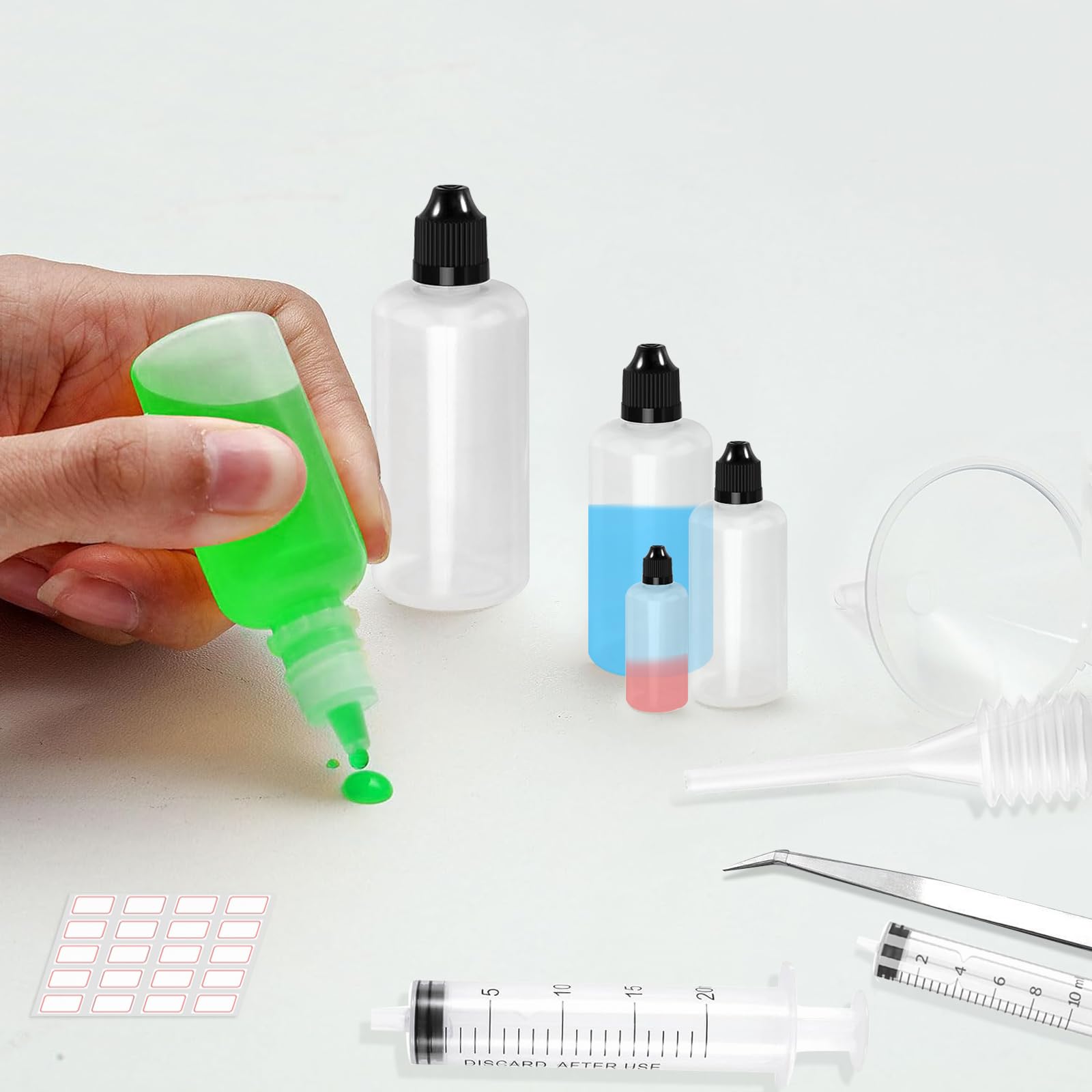 Flaconi Contagocce Vuoti 10/15/20ml Con Imbuto - Bottiglie In Plastica PE Per Oli E Liquidi - Foto 5