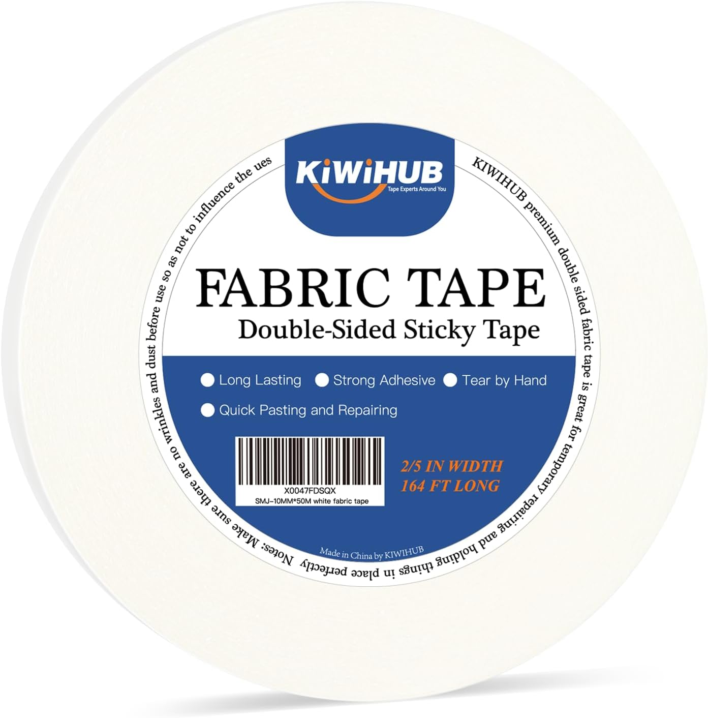 Double Sided Tape for Clothes - Heavy Duty Fabric Tape Strong Adhesive Cloth Hemming, Hem Tape No Sewing or Ironing, Gluing - 2/5 Inch x 164 Feet