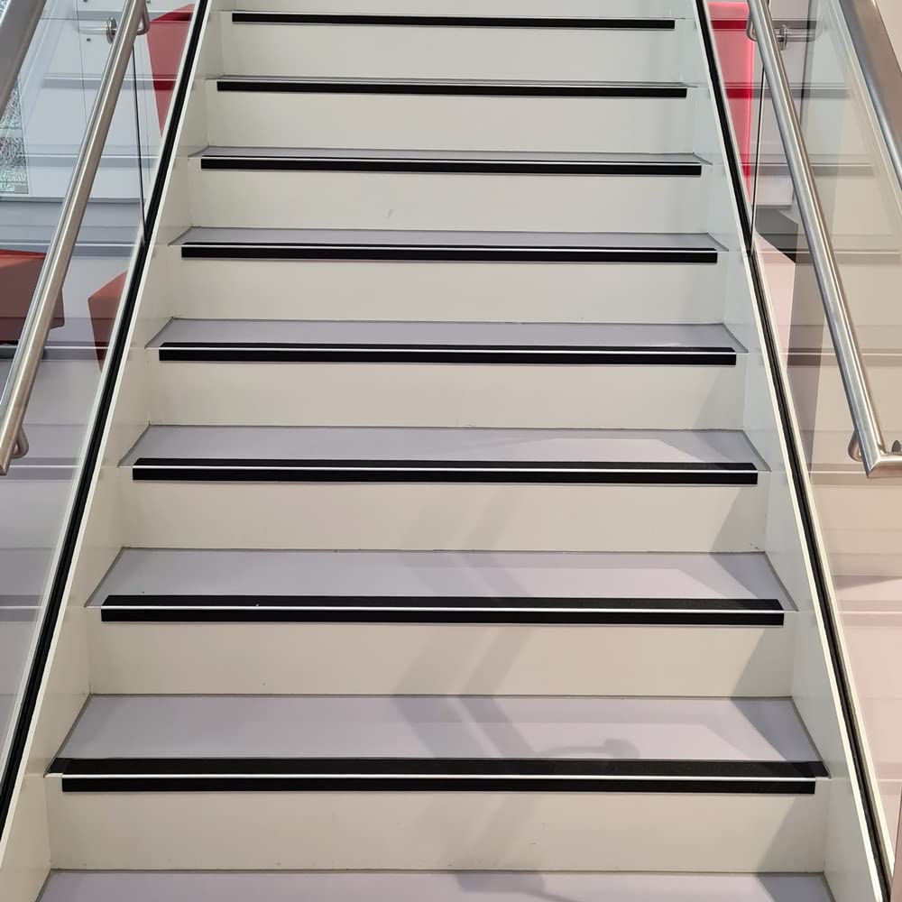 AnTina TAPES® Treppen-Kanten-Profil "Thin Line" 50 mm, Kanten-Schutz-Profil mit Antirutsch-Beschichtung für Treppen & Stufen, Alu-Dibond (5 x 100cm, gelb/schwarz)