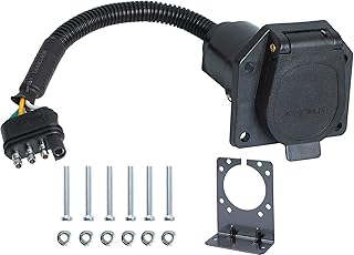 4 Flat to 7 Way Blade Trailer Adapter, Electrical Connector with Mounting Bracket for Car Truck Rv Light Plug Wire Harness Converter Adapter, 7-way Trailer Plug