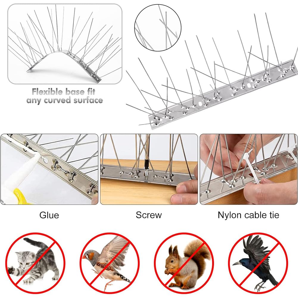 Karat Dissuasore per uccelli piccioni per balcone, finestre e tetto, in acciaio inox, espandibile grazie al sistema a clic e accorciabile tramite punti di rottura (0,5 m di lunghezza