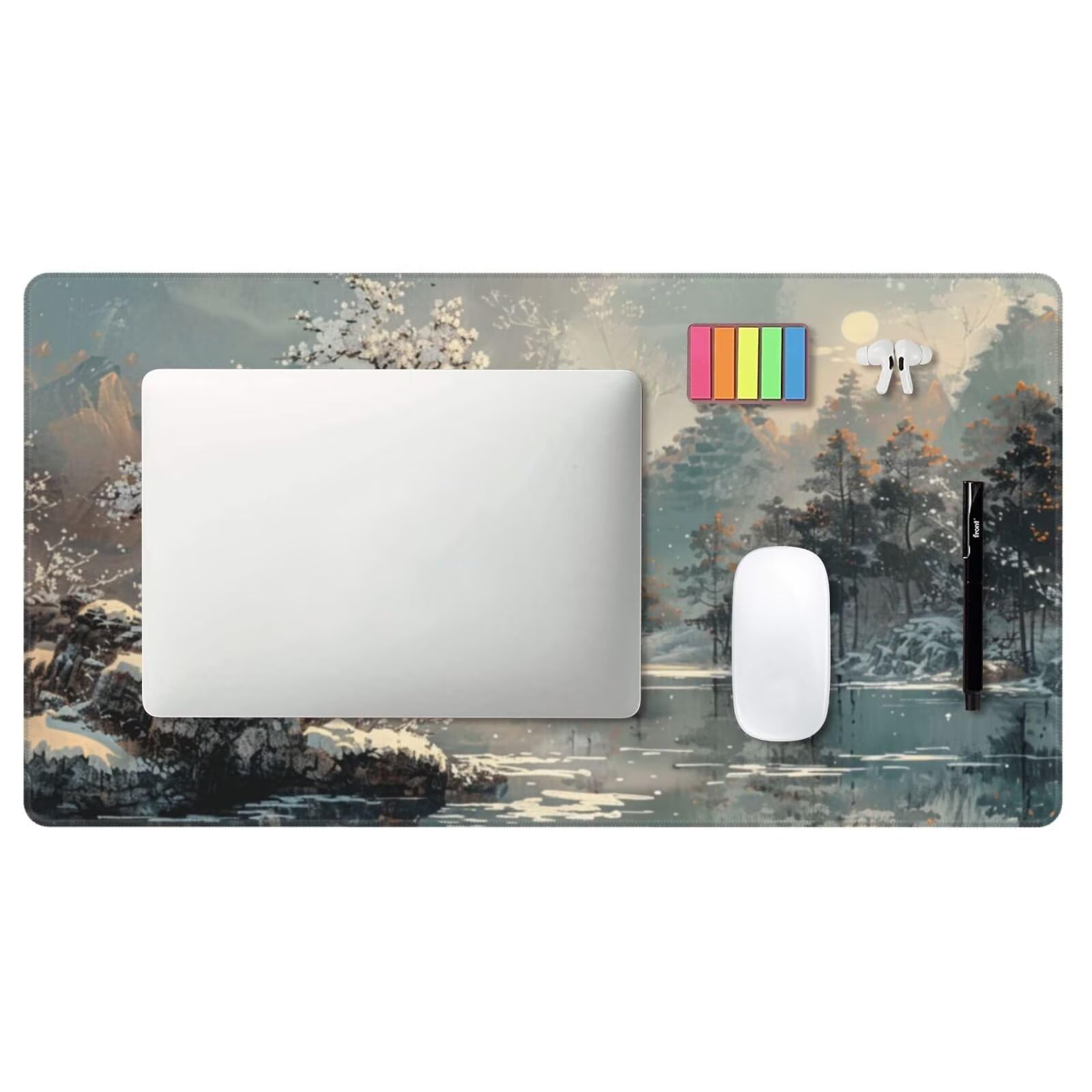 Alfombrilla de Ratón Gaming Grande XXL 1200x600x4mm con Bordes Cosidos Tela Micro Tejido, Base de Goma Antideslizante y Mouse Pad, para Teclado Jugadores Escritorio PC, Oficina Árbol en la Nieve Y5713