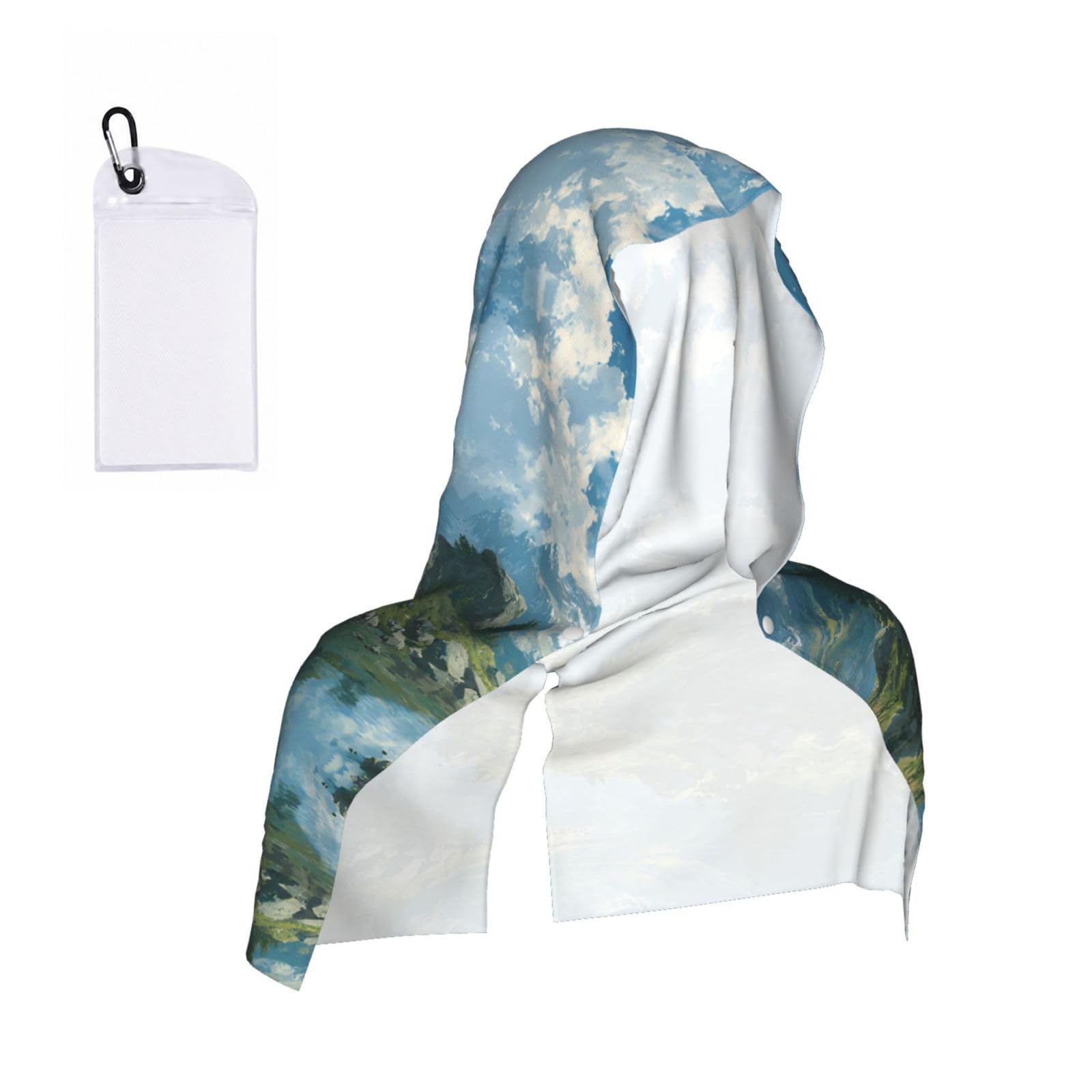 WXWJSHMGC Mountain Scenery Lakes Print Cooling Hoodie Towel, Cooling Towels For Neck And Face Sun Protection Instant Cool Hoodie(Sport/Camping/Work Out/Hot Weather)