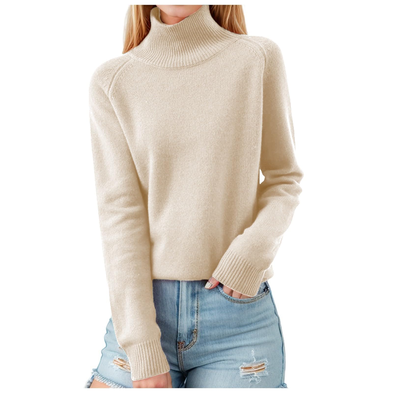 Womens Cashmere Sweaters Soft Turtleneck Long Sleeve Wool Sweater Solid Lightweight Knit Pullover Tops