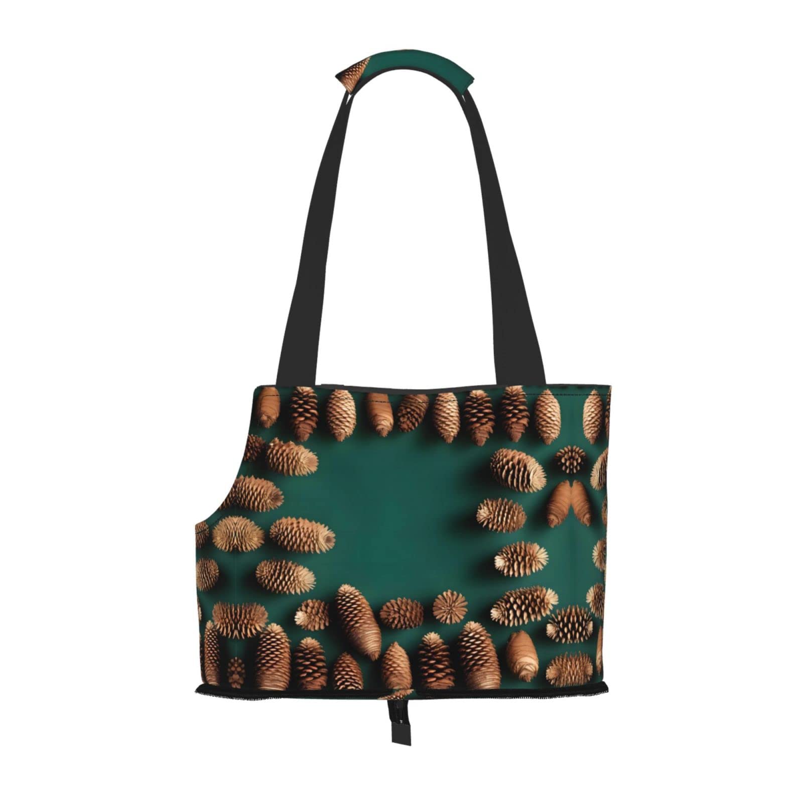 Pine Cone Border Pet Tote Bag - Waterproof and Wear-Resistant Portable Shoulder Bag for Small Dogs and Puppies