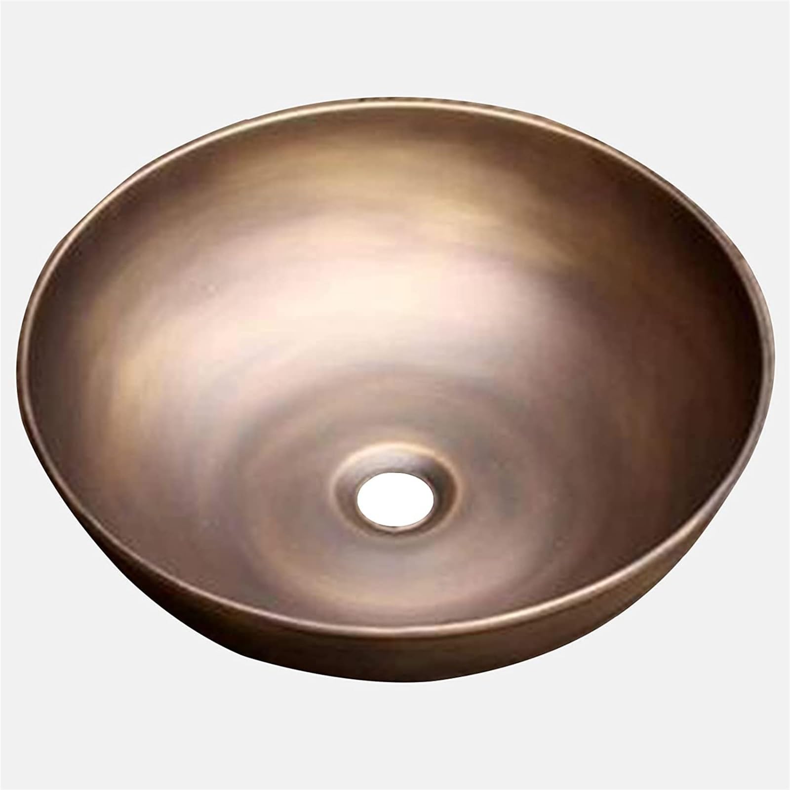 ASerZenith Bathroom Vessel Sink Ceramic Bathroom Sink Round 16.5-Inch Handmade Pure Copper Vessel Sink, Above Counter Bathroom Vanity Sink Lavatory Art Basin, Aged Brass(A)