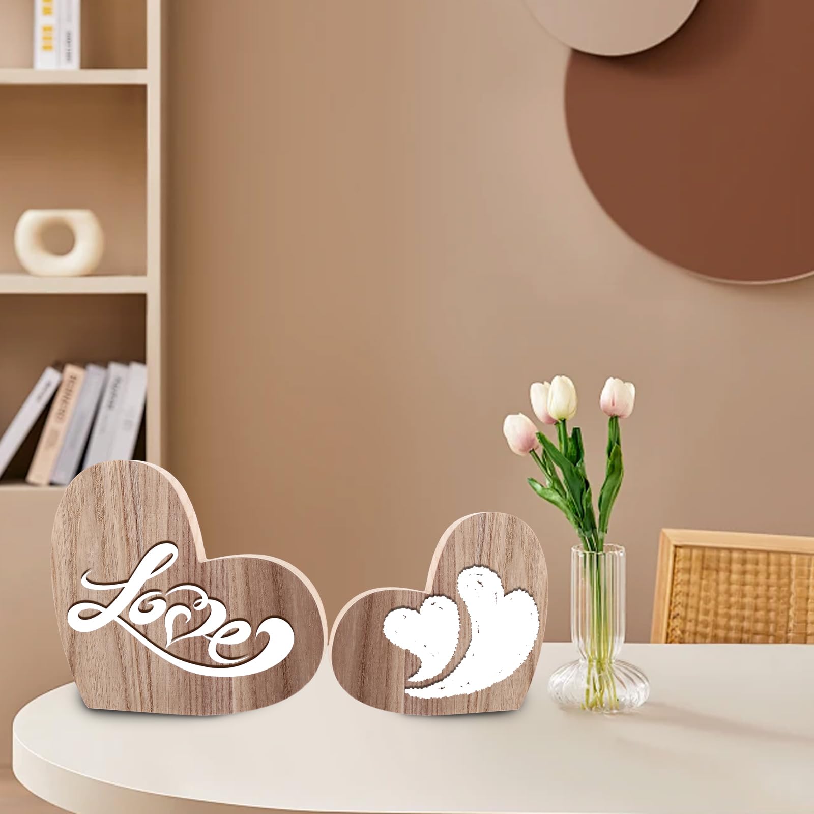 LDXDRU 3er Set Holzherzen Deko Holzdeko zum Hinstellen, Holz Herz 20cm &15cm & 10cm, 2,5 cm Dicke Holz Herzen Deko, Große Holzherzen Stehend für Dekoration