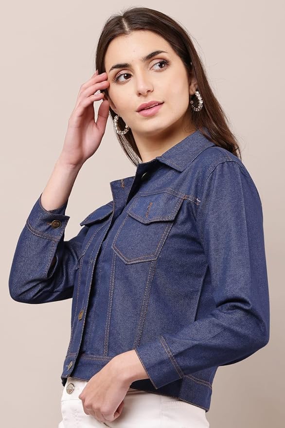 Generic Women's Light Blue Denim Jacket DARK BLUE - Image 3