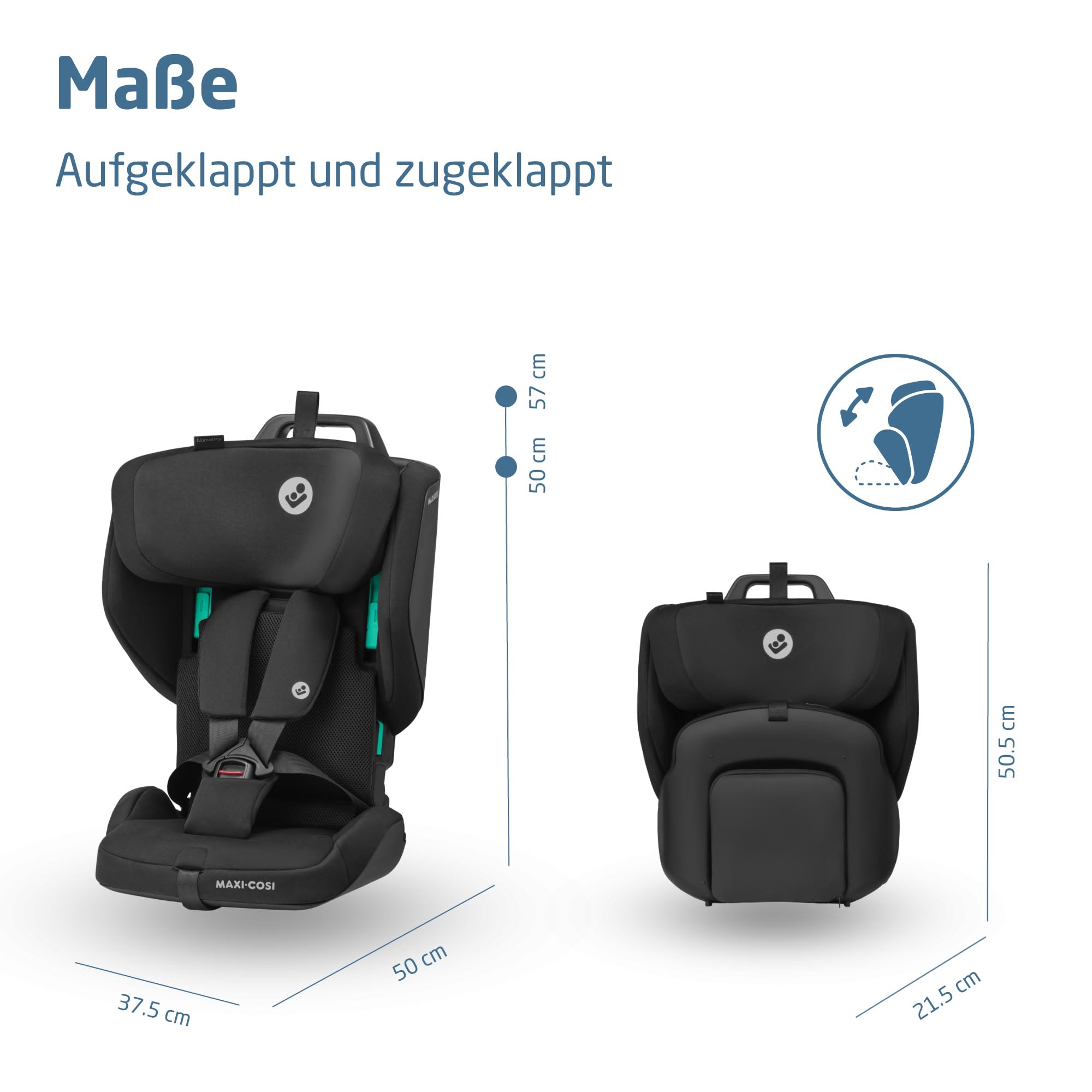Maxi-Cosi Nomad Plus2, Klappbarer Kindersitz, 76-105 cm, Authentic Black | 15 Monate - 4 Jahre, Tragbarer Reiseautositz, Superkompakt & Leicht, Seitenaufprallschutz, Reisetasche Inklusive
