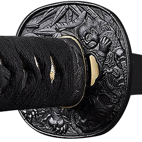 Handmade Sword - Stainless Steel Unsharpened Iaido Training Katana/Wakizashi Sword, Handmade, Full Tang, Black Scabbard (Tiger and Warrior Wakizashi)