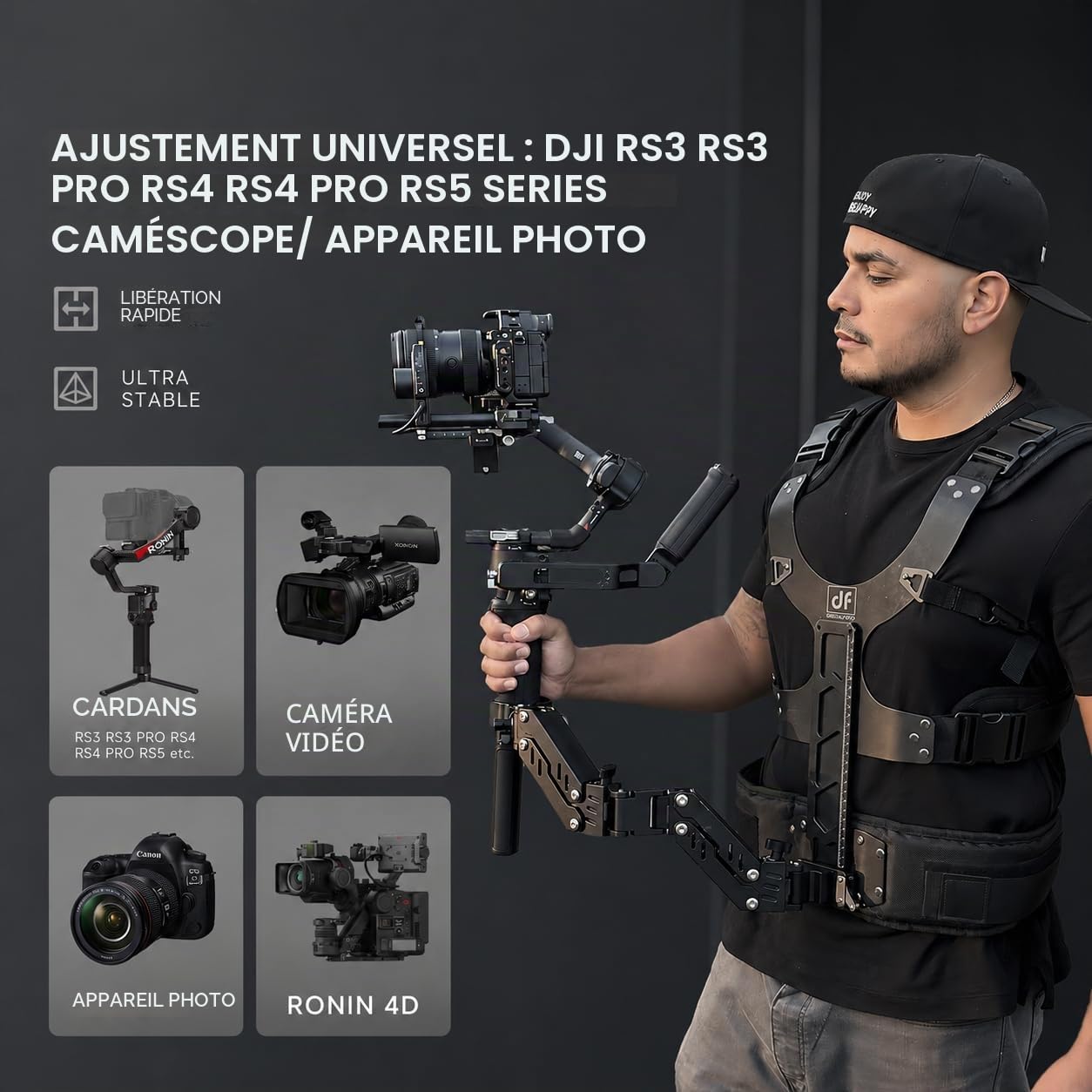 Thanos-SE Ultra Gilet de Support Gimbal avec Libération Rapide – Gilet Stabilisateur Steadycam pour DJI Ronin RS4 Pro, RS3 Mini, RS3 Pro RS4 Pro RS5 et Caméras, Charge 2–8 kg pour Vidéastes