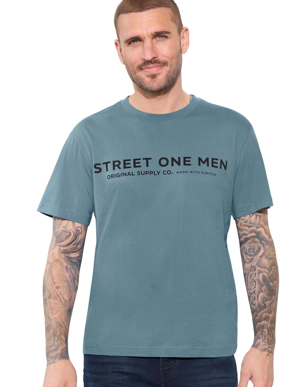 Mens Logo Print T-Shirt, Lake-Blue, M
