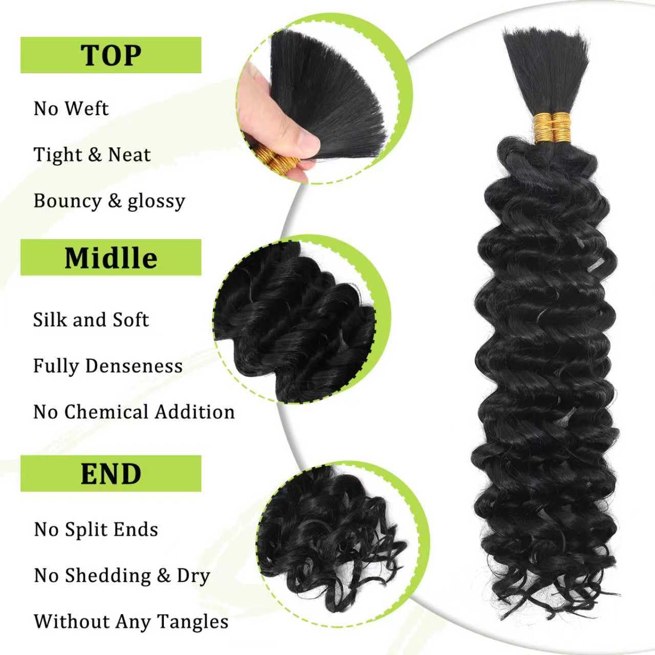 Water Wave Bulk for Braiding 16inch 100g With 2 Bundles Deep Wave Bulk Hair for Boho Braids No Weft Curly Wavy Synthetic Bohemian Braiding Hair Extensions for Women (1B - Image 3