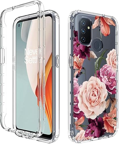 Miniatura 6 de Funda para OnePlus Nord N100 BE2013 con protector de pantalla de vidrio templado, lindo patrón floral transparente de cuerpo completo protector para