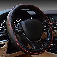 Rsept Anti-Slip Steering Wheel Cover Black Red Line - Heavy Duty Thick Microfiber, Breathable, Fits 14.5-15 Inch Wheels