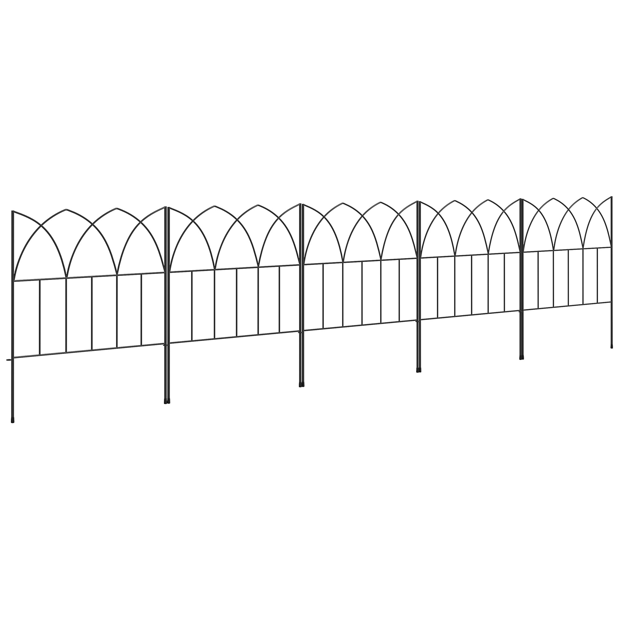 Outsunny Vallas de Jardín 205x45,5 cm Set de 5 Vallas Decorativas para Jardín de Metal Combinación Libre Barrera para Animales para Terraza Patio Césped Negro
