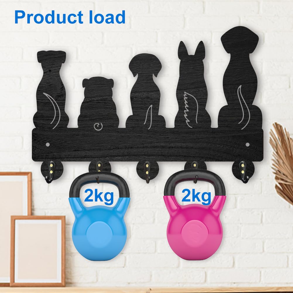 MAYJOYDIY Dog Wall Mount Key Holder 30×20cm Dog Leash Organiser with 5 Alloy Hooks Pet Animal Black Key Rack Hanger for Gift Kitchen Bathroom Clothes Home Decoration - Image 4