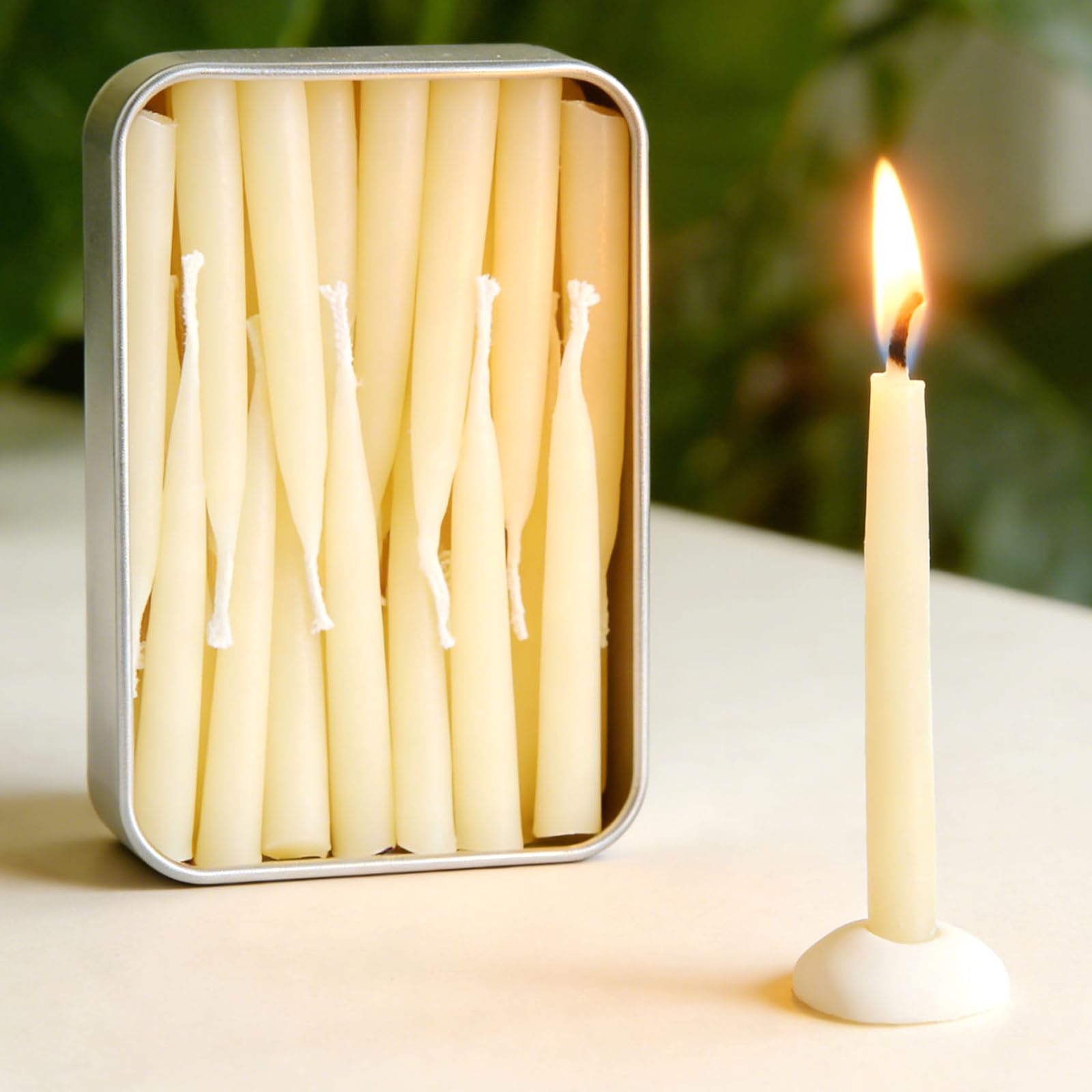 Photo 1 of 20 Minute 100% Pure Beeswax Candles, Mini Mindful Meditation Taper Candles, Smokeless & Dripless with Holder for Yoga, Prayer, Relaxation (White,24 Pack)