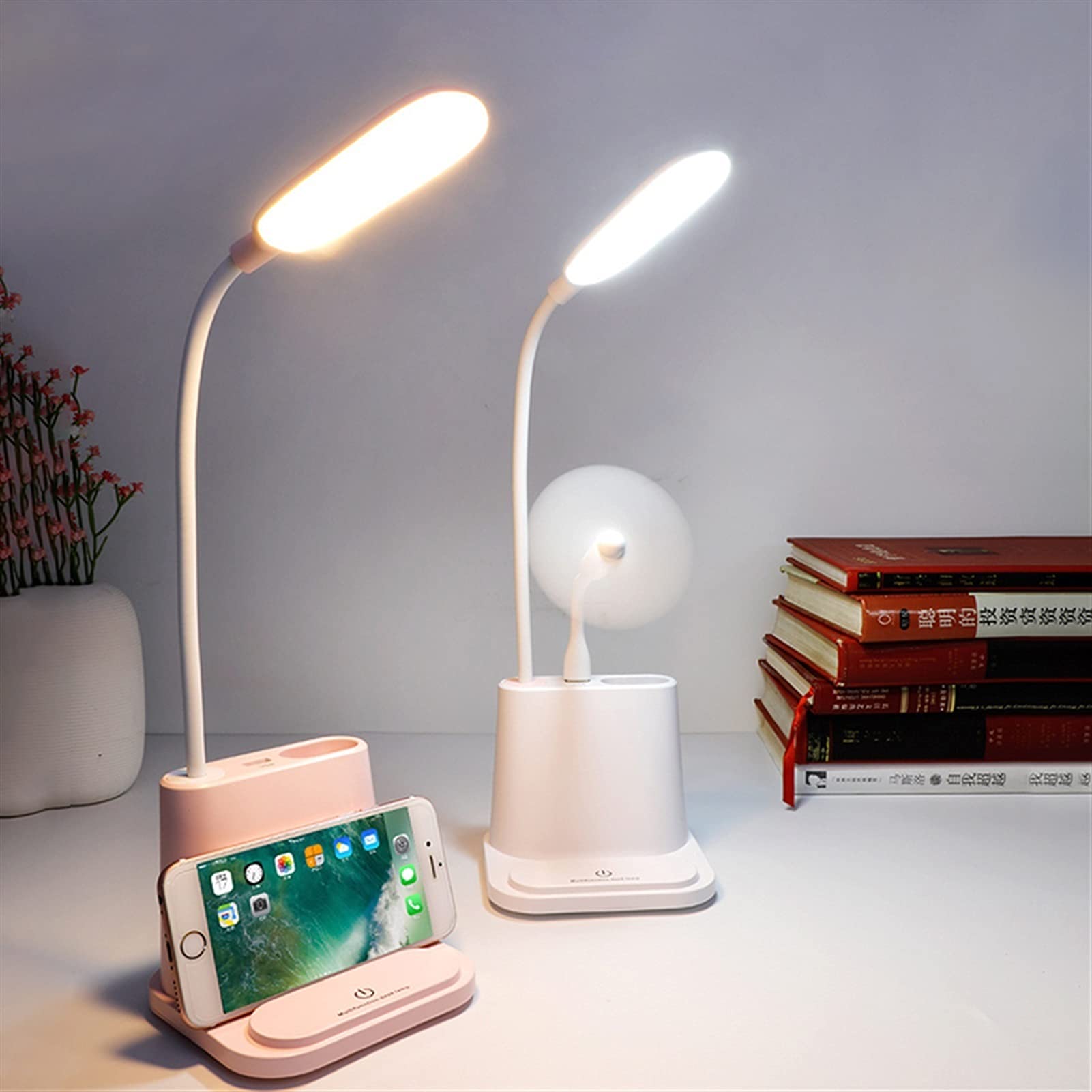 Modern Bedside Light Małe biurko Lampa Dotykowa Regulacja USB Lampka stołowa Lampka pióra Uchwyt z wentylatora Ochrona Lampa uczenia się dla ucznia (Body Color : 1)