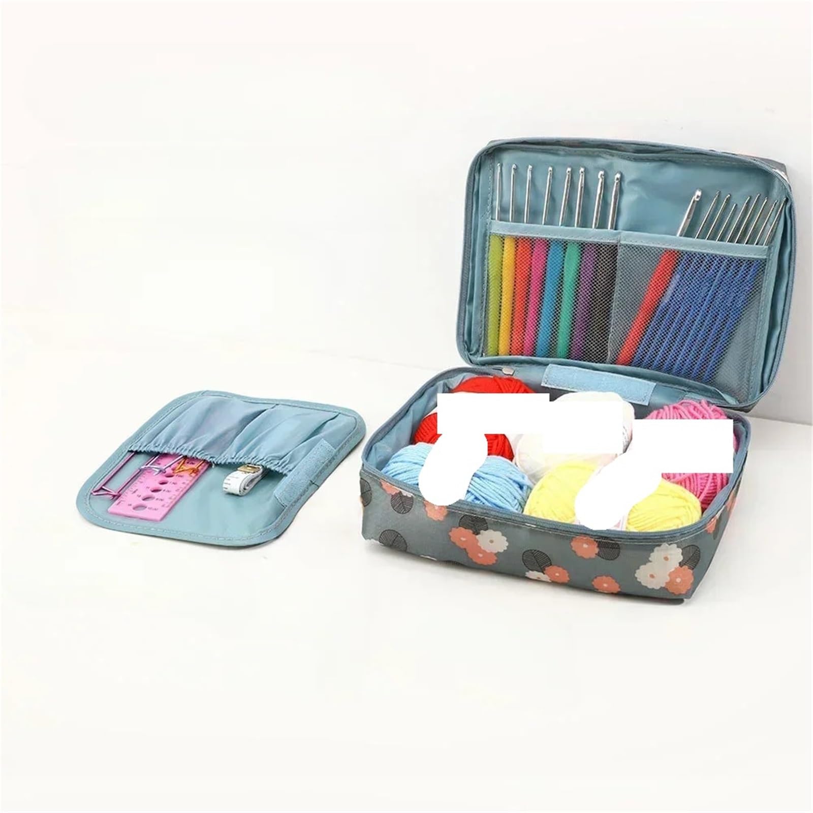 projekttasche für strickzeug Portable Needlework Storage Bag Mesh Divider Pouch Yarn Knitting Tools Organizer Cases DIY Apparel Travel Wash für Wolle und Strickzubehör(Pink)