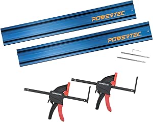 POWERTEC 72460 110-Inch Track Saw Guide Rail Joining Set with Clamps for Milwaukee and Other Brands