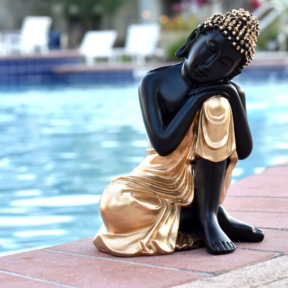 CRAFTSTORY .We craft your imagination. JAIPURCRAFT Big Size Premium Buddha Statue, Lord Buddha in Sitting Pose Black & Gold Painted Idol 8" Tall, Buddha Statue Show Piece