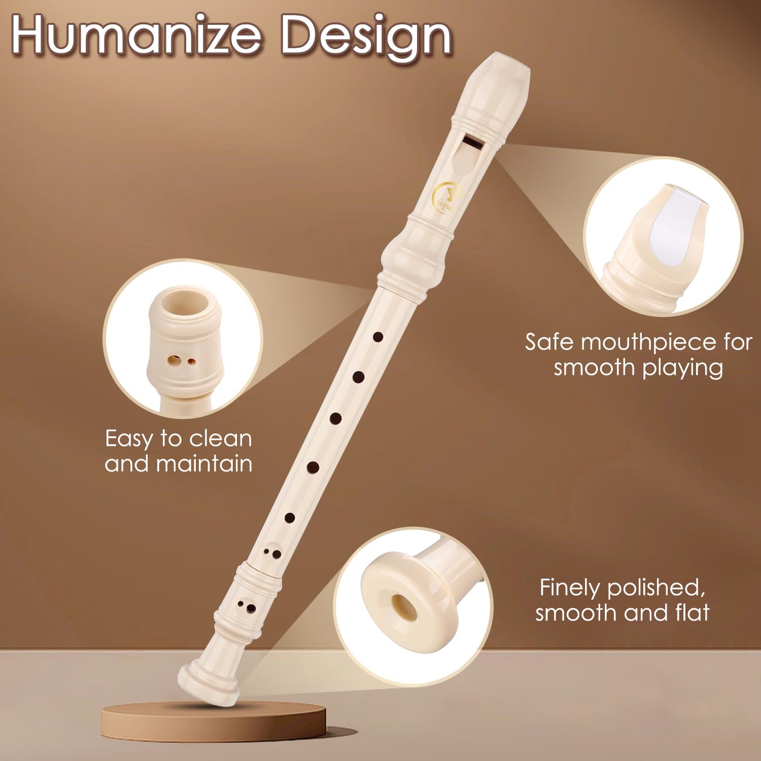 Flauto Dolce Soprano Flauto a 8 Fori in Do, in Resina ABS, con Asta per la Pulizia, Tabella Delle Diteggiature e Borsa in Pelle, per Principianti, Bambini (Bianco Latte)