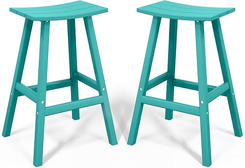 Miniatura 28 de Costaelm Juego de 2 taburetes de bar para todo tipo de clima, 29 pulgadas de altura, taburetes de bar Adirondack de polietileno para patio, terraza,
